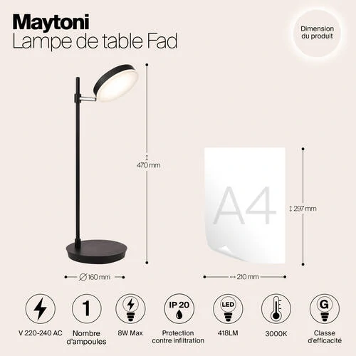 Настольный светильник Modern Fad, LED 8W, 3000K, Черный, Черный (Maytoni, MOD070TL-L8B3K) - Amppa.ru