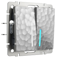 W1222106/ Электроустановочные изделия - Выключатель двухклавишный проходной с подсветкой (серебряный)