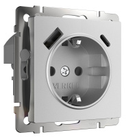 W1171765/ Электроустановочные изделия - Розетка с заземлением, шторками и USB тип A+C  (серебряный матовый)